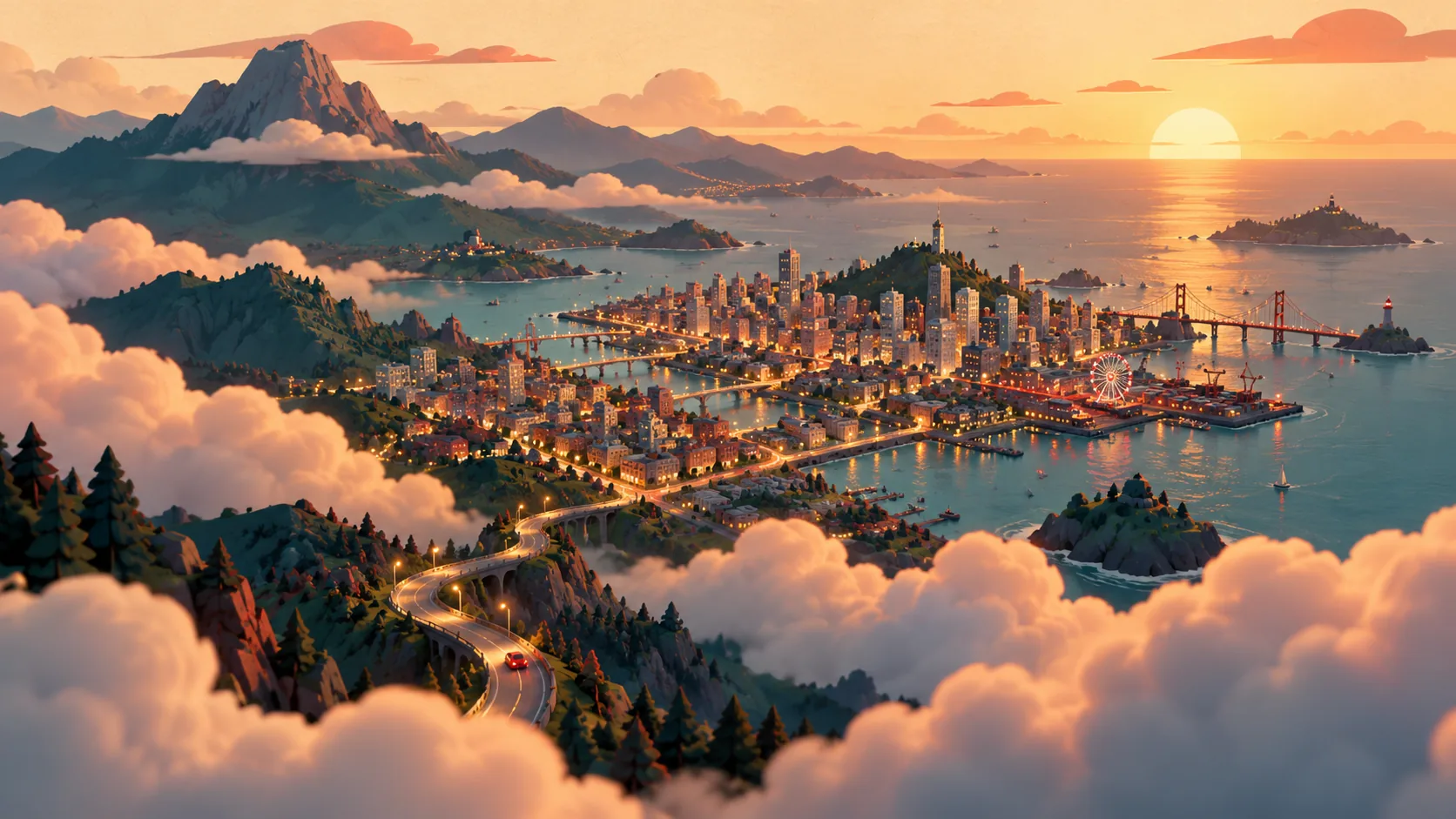 Vista aérea de una ciudad retro