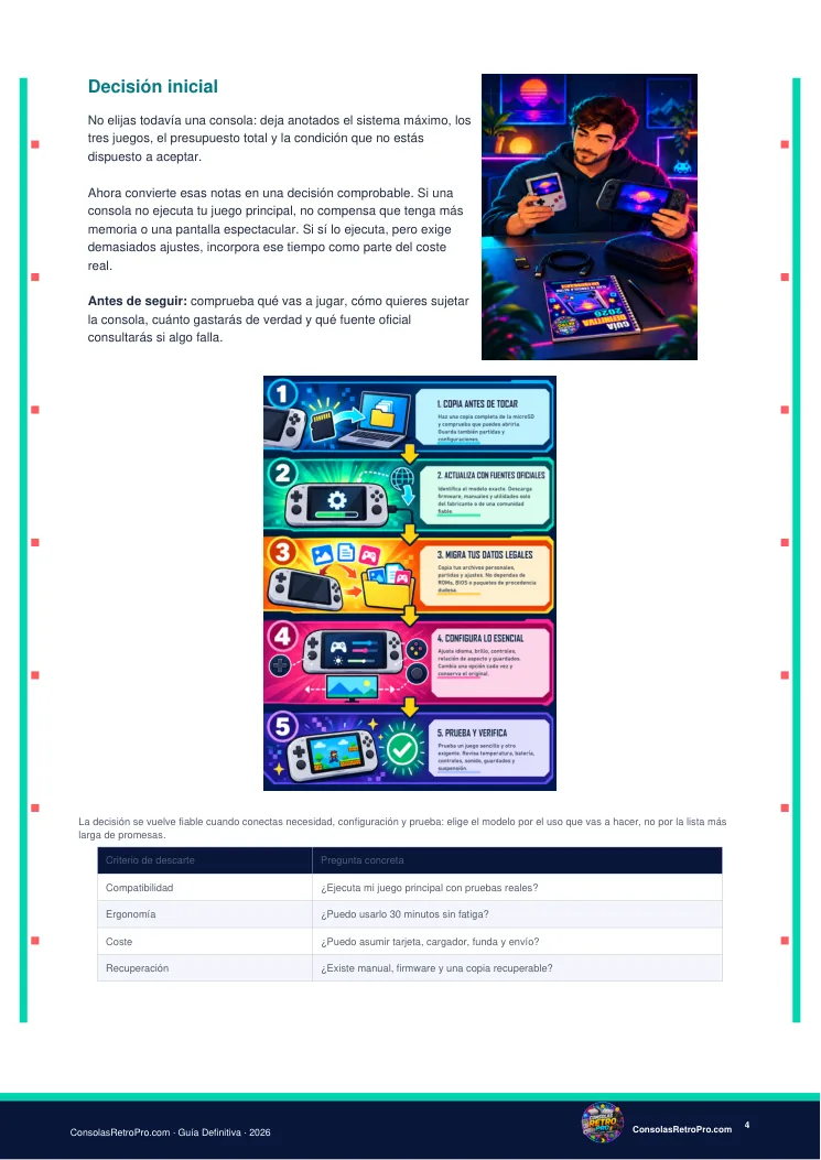 Captura interior de la Guía 1 con criterios para elegir consola retro