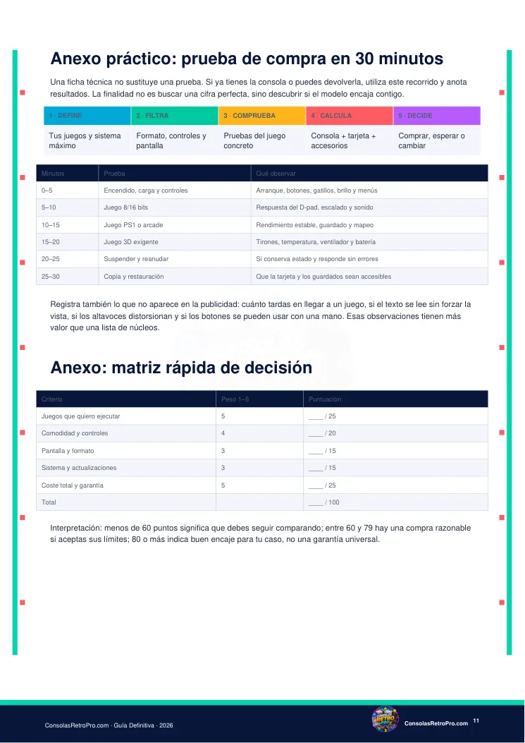 Captura interior de la Guía 1 con prueba de compra y matriz de decisión