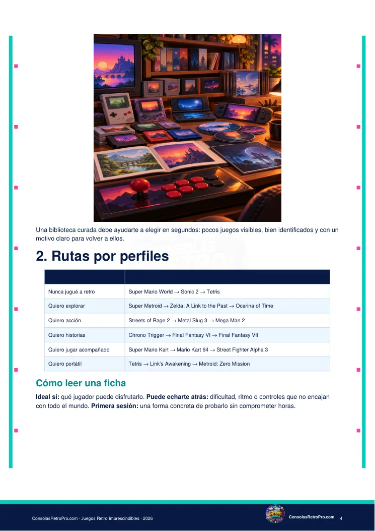 Captura interior de la Guía 3 sobre arcade retro y rutas de juego